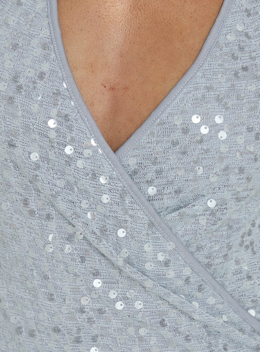 Espheria Low Back Wrap Sequin Maxi Dress Lilac · photo 5