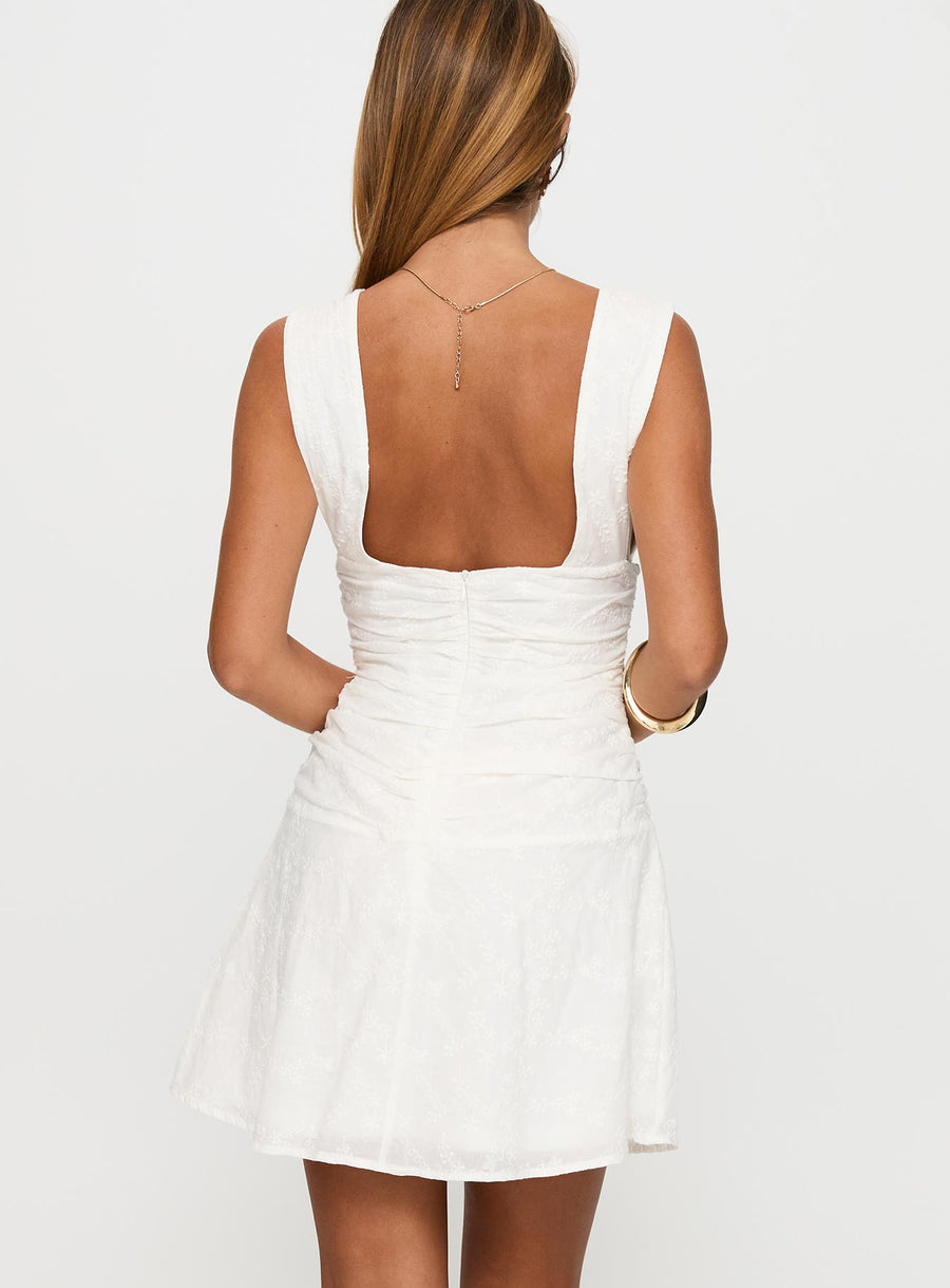 Everelle Ruched Embroidered Mini Dress White · photo 5