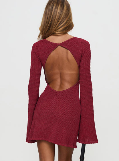 Rhapsody Long Sleeve Knit Mini Dress Red