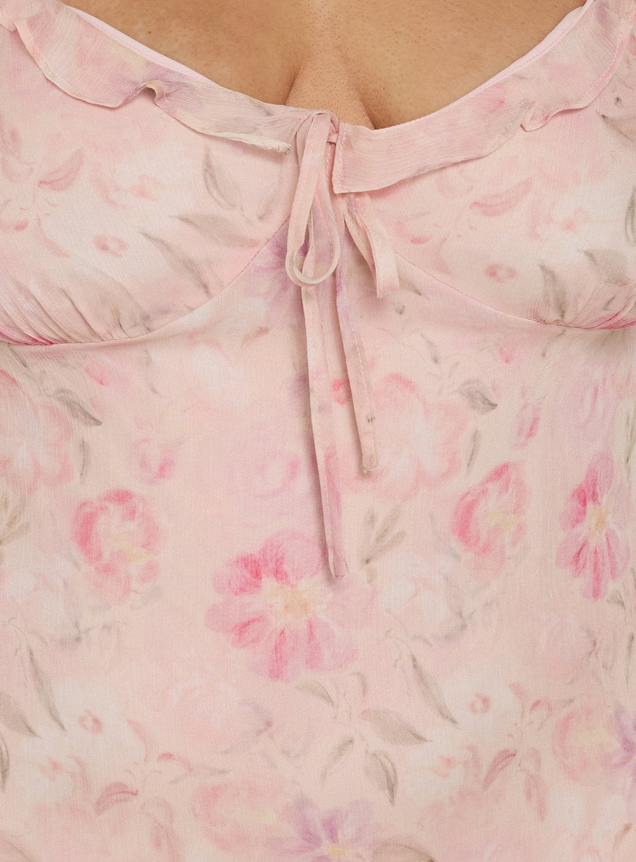 Dewdrops Chiffon Frill Mini Dress Pink Floral Curve · photo 5