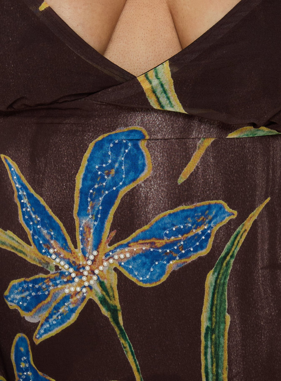 Isakaia Beaded Mini Dress Brown Floral Curve · photo 5