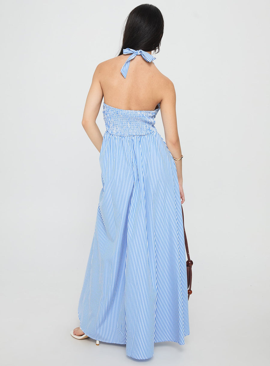Ivie Halter Plunge Maxi Dress Blue Stripe · photo 4