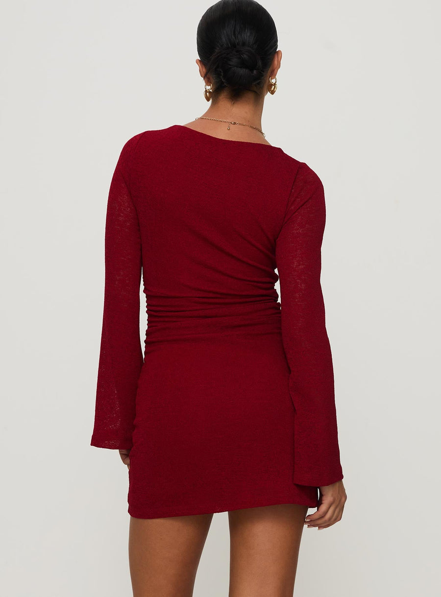 Epiphany Long Sleeve Mini Dress Burgundy · photo 4