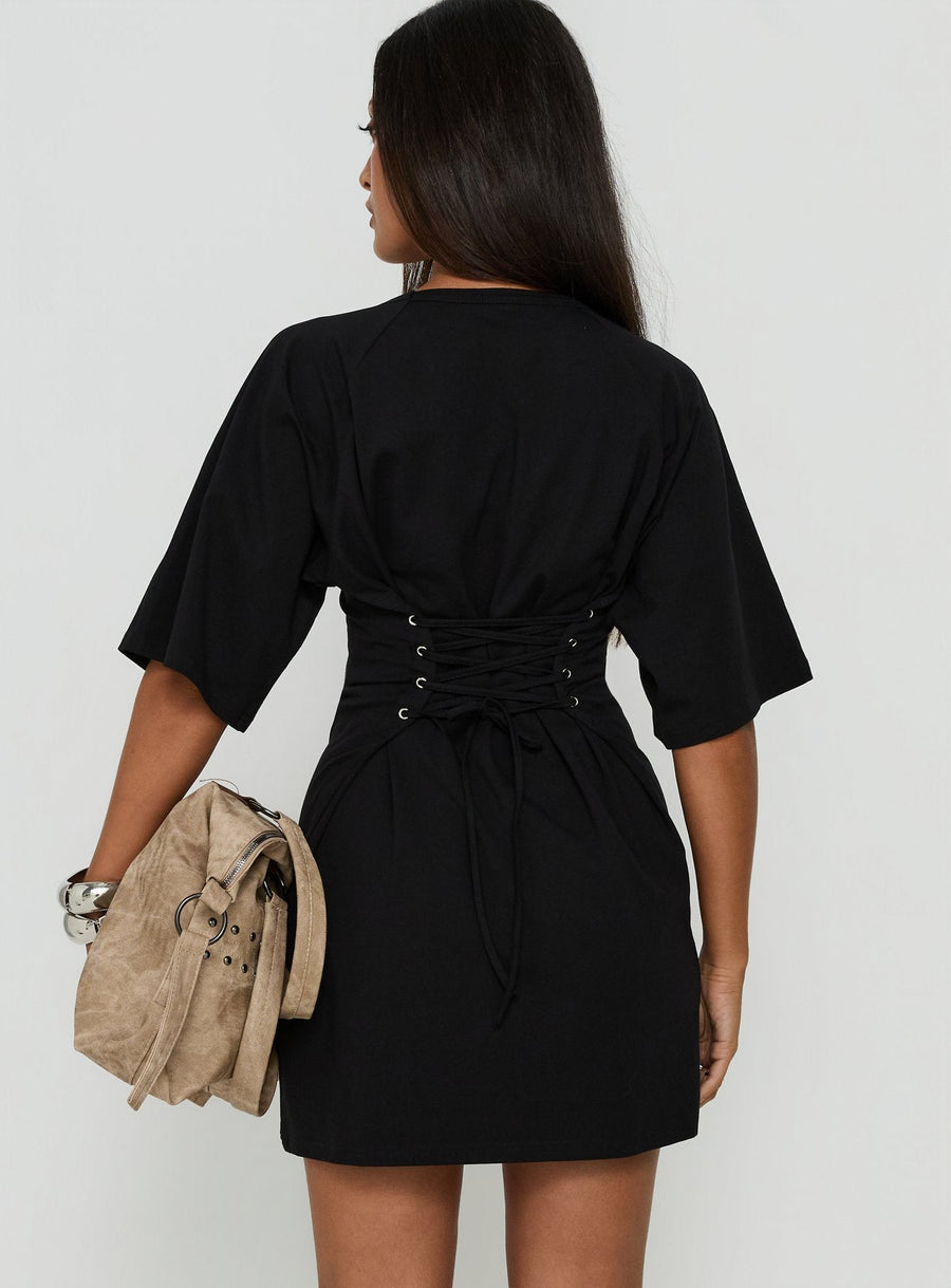 Enzia Raglan Lace Up Mini Dress Black · photo 5