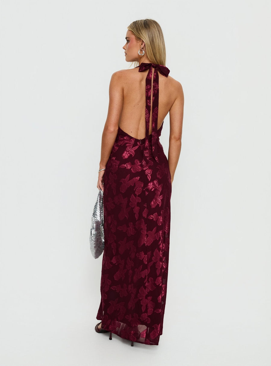 Jazminah Halter Cowl Neck Maxi Dress Burgundy · photo 4