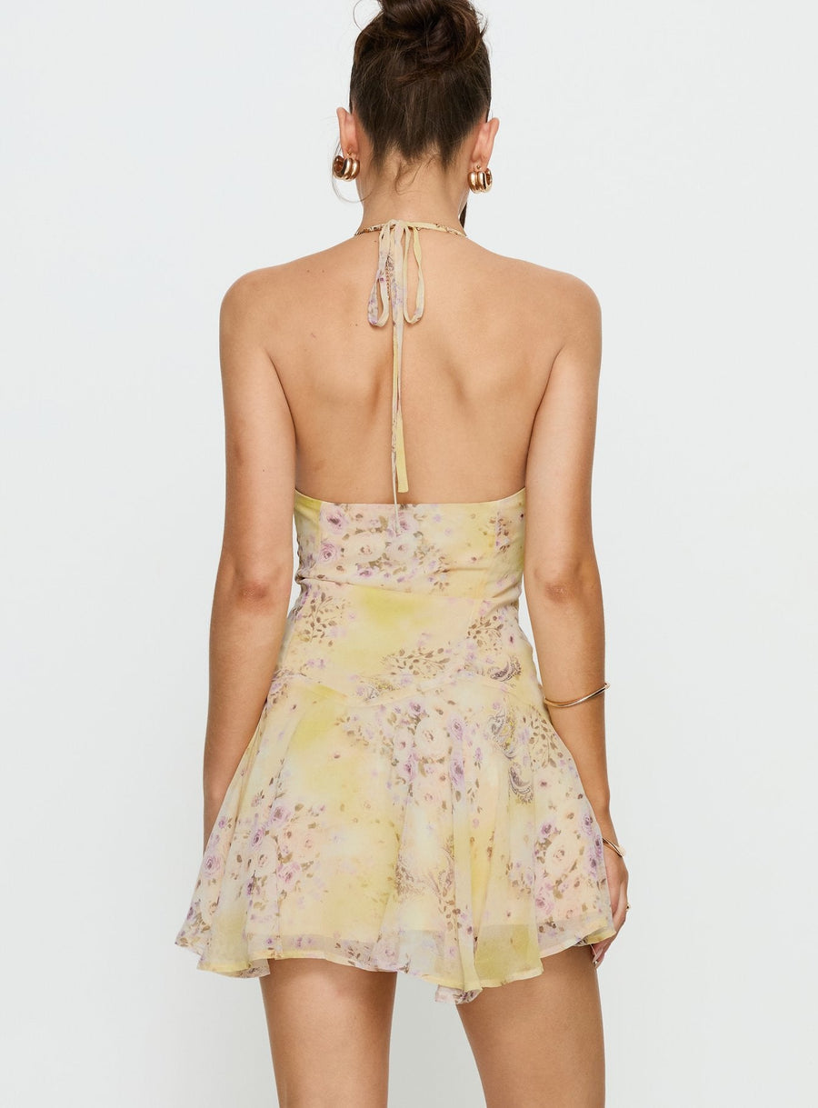 Hey Blondie Ruffle Halter Mini Dress Multi Floral · photo 4