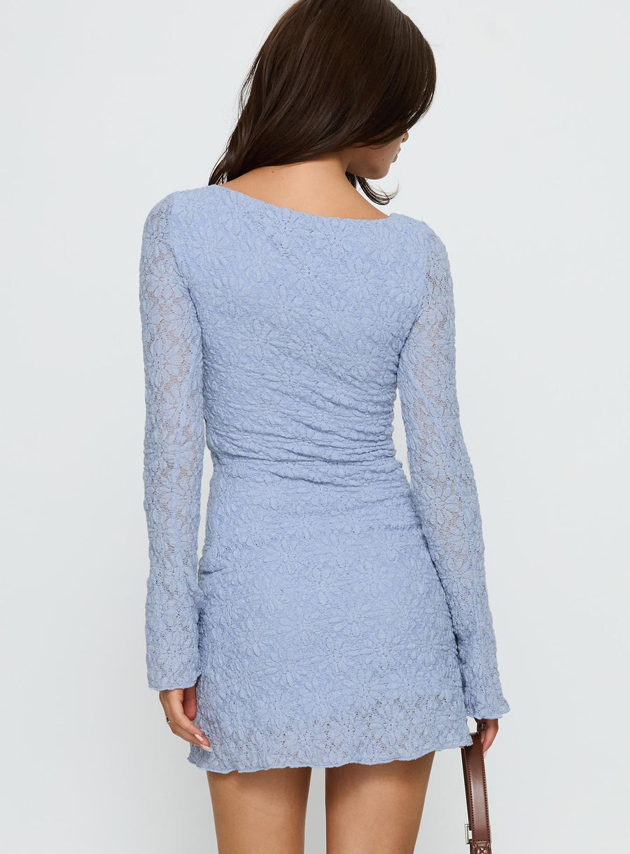 Imagica Long Sleeve Textured Mini Dress Blue · photo 4