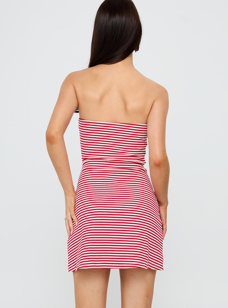 Immy Strapless Rib Mini Dress Red Stripe · photo 5