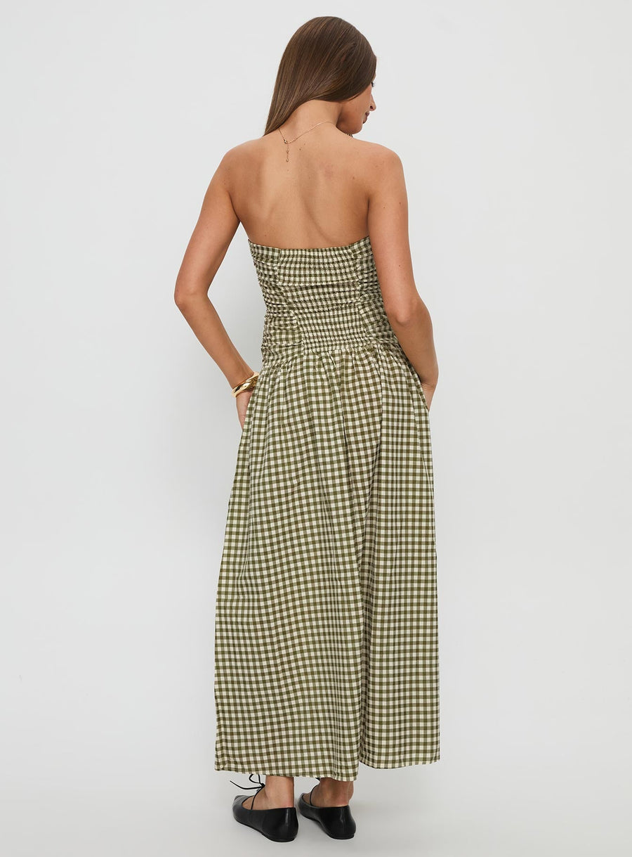 Frankey Strapless Drop Waist Maxi Dress Green Check · photo 5