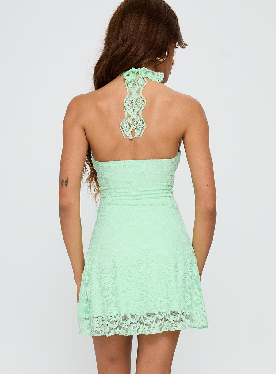 Front Page Halter Lace Mini Dress Aqua · photo 4