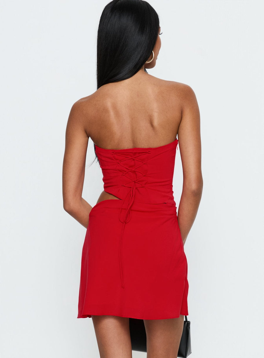 Jasira Strapless Drape Mini Dress Bold Red · photo 4