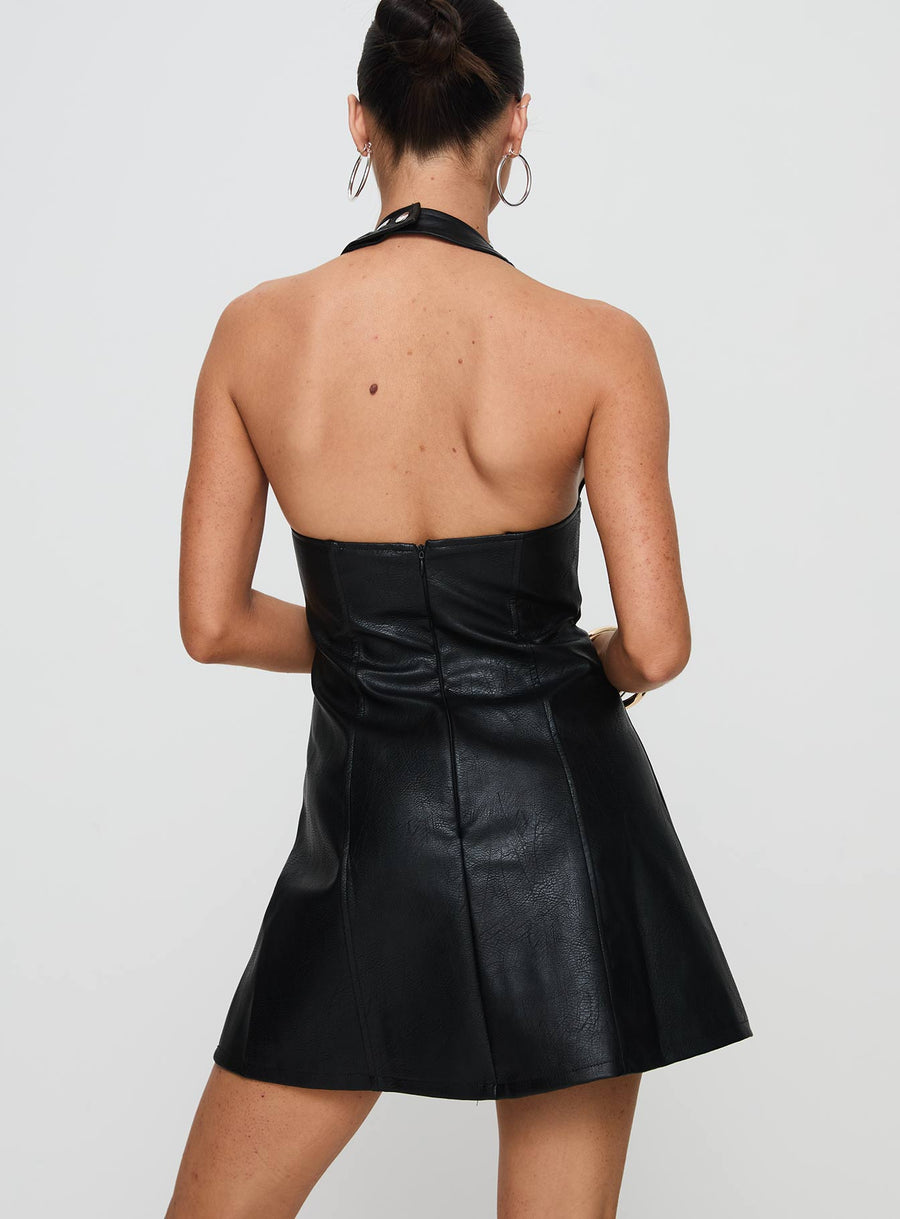 Hit Different Faux Leather Mini Dress Black · photo 5