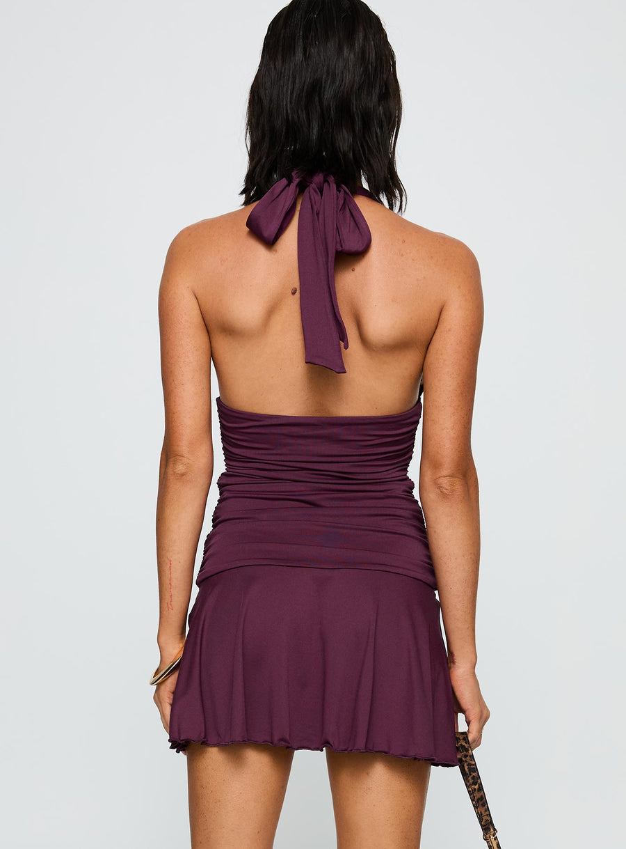 Intrigue Halter Mini Dress Plum · photo 5