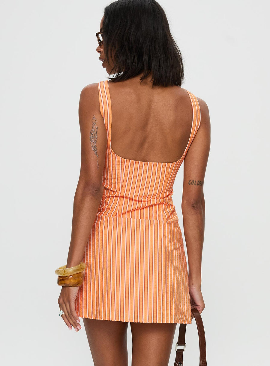 Ellesandra Boat Neck Mini Dress Orange Stripe · photo 5
