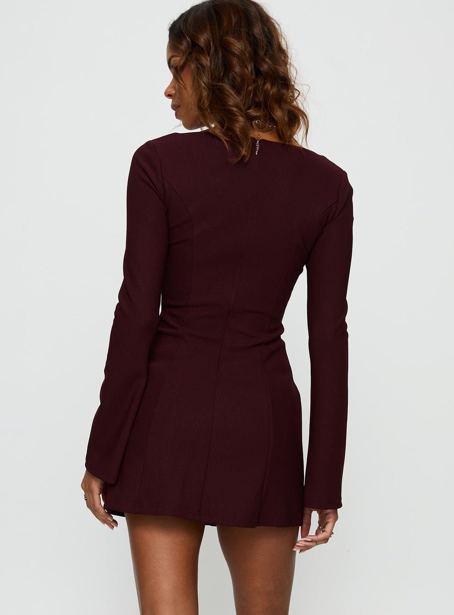 Encounters Long Sleeve Mini Dress Wine · photo 4