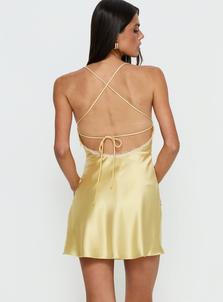 Jasminda Lace Trim Mini Dress Yellow · photo 4