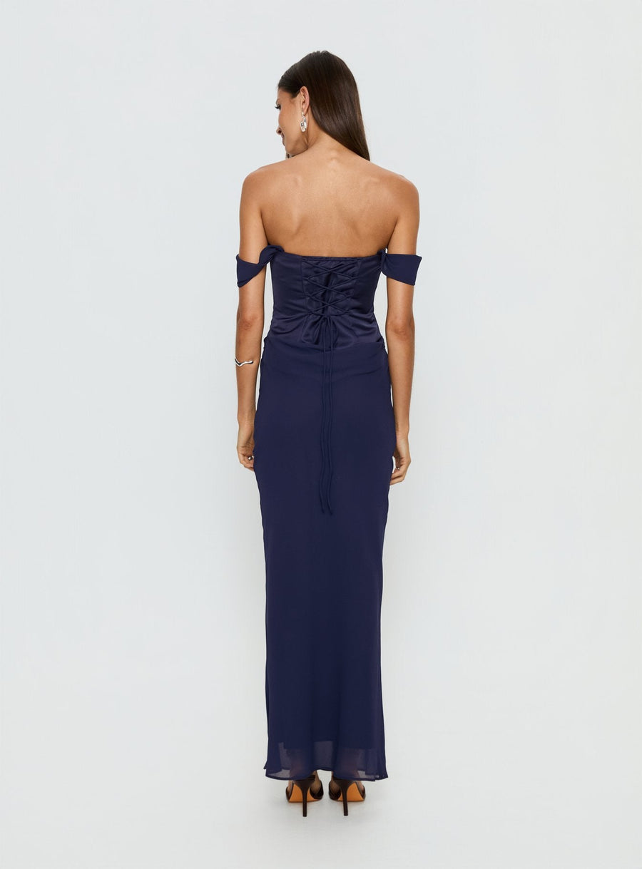 Joslyne Off Shoulder Corset Maxi Dress Navy · photo 5