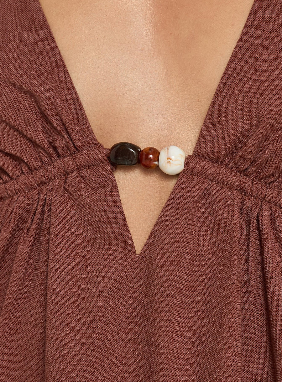 Giyah Bead Detail Mini Dress Brown · photo 5