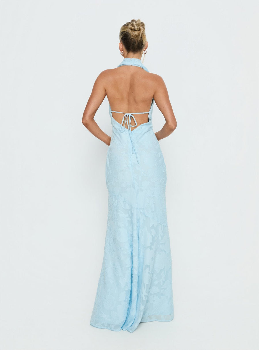 Invisible String Cowl Plunge Backless Maxi Dress Light Blue · photo 5