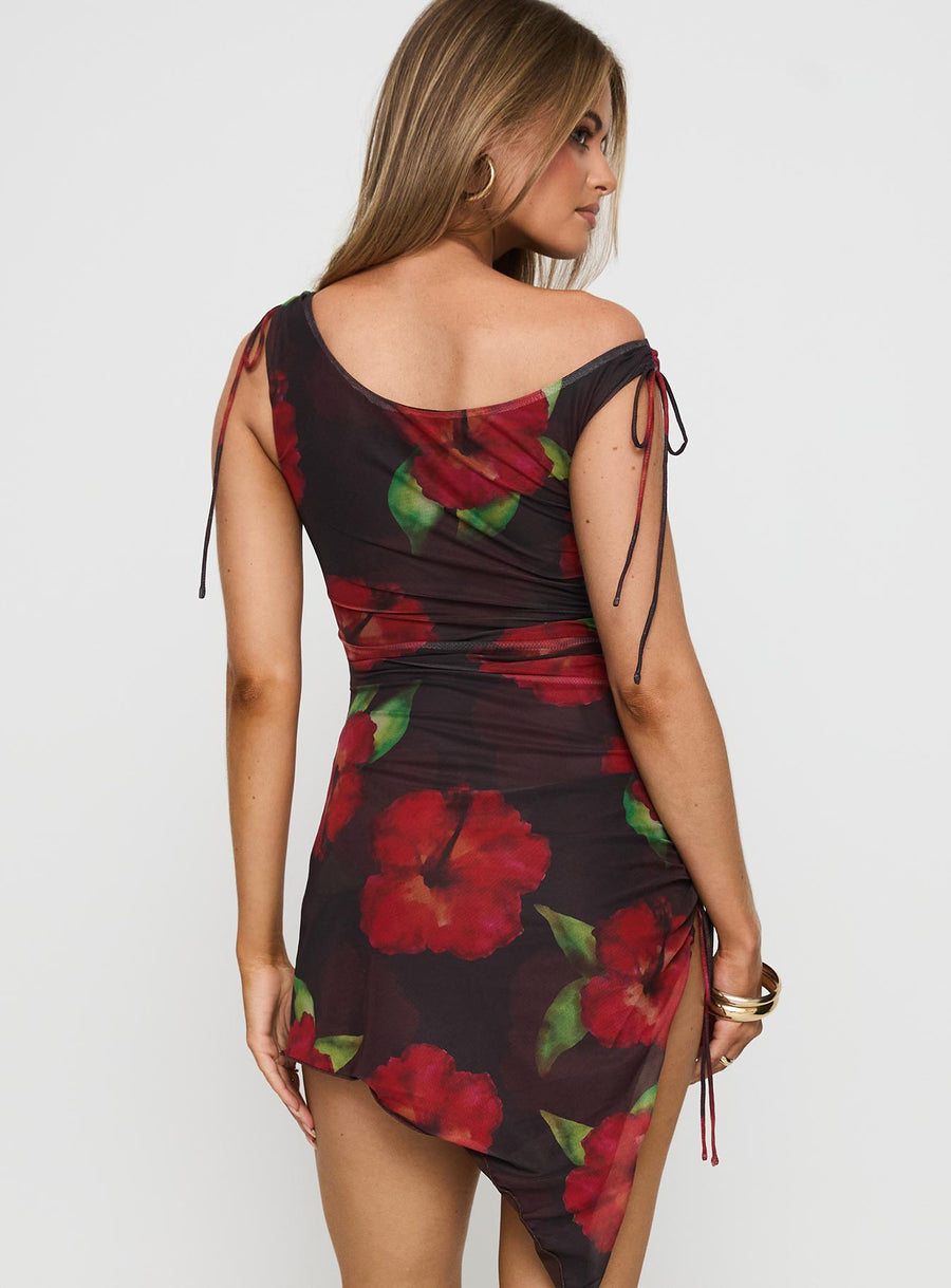 Harmonie One Shoulder Mini Dress Brown / Red · photo 5