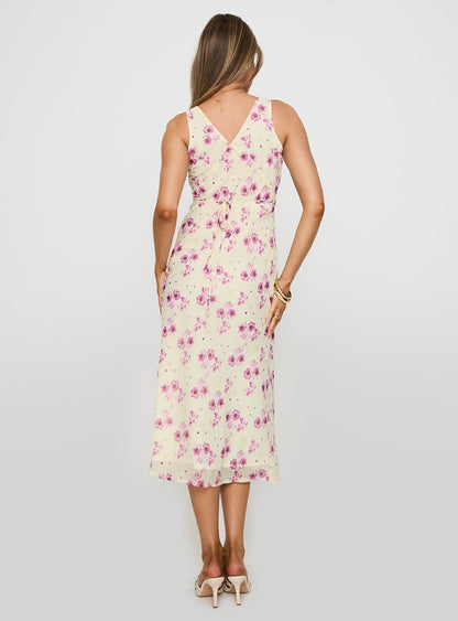 Nellie Midi Dress Yellow Floral