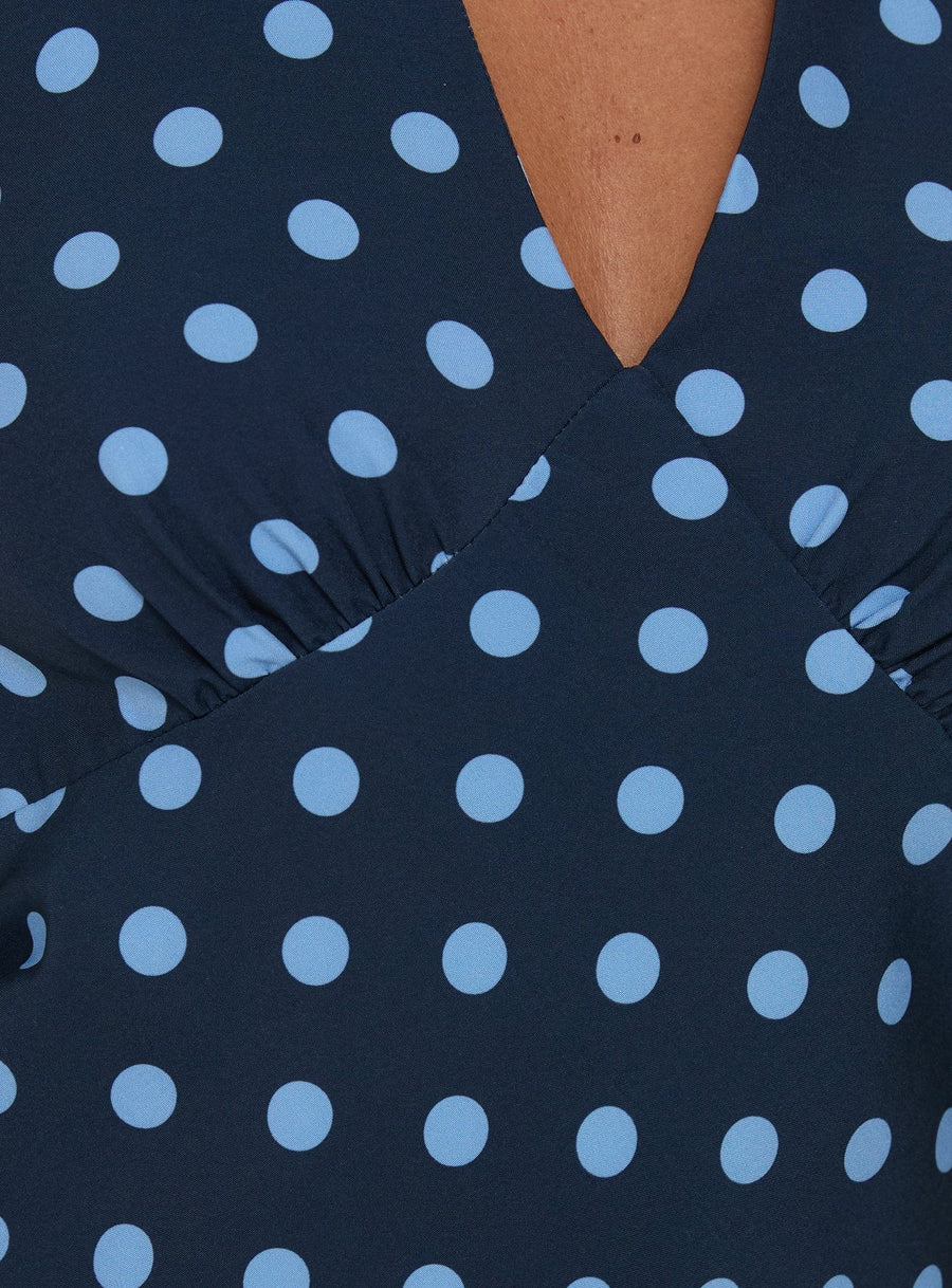 Gwendolin V Neck Mini Dress Blue Polka Dot · photo 5