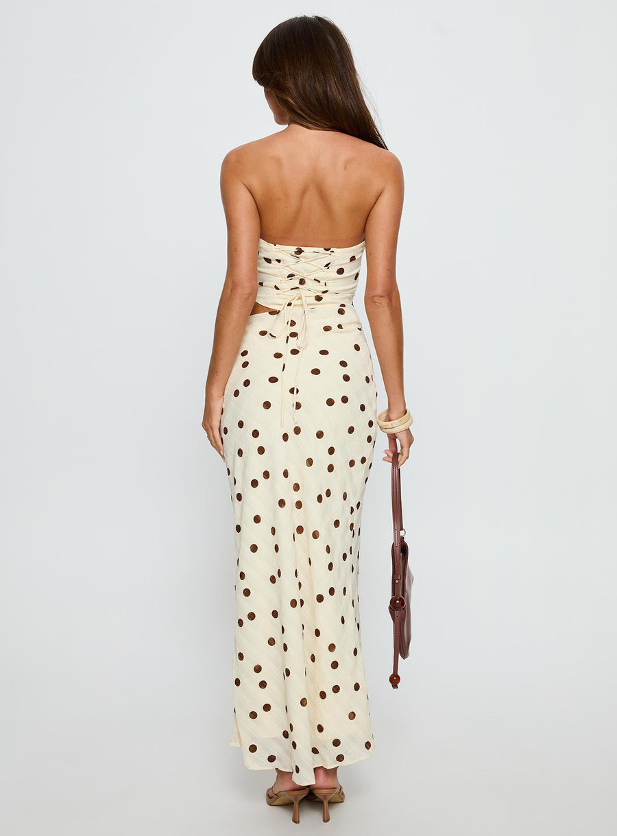 Jasira Strapless Drape Maxi Dress Cream Polka Dot · photo 6
