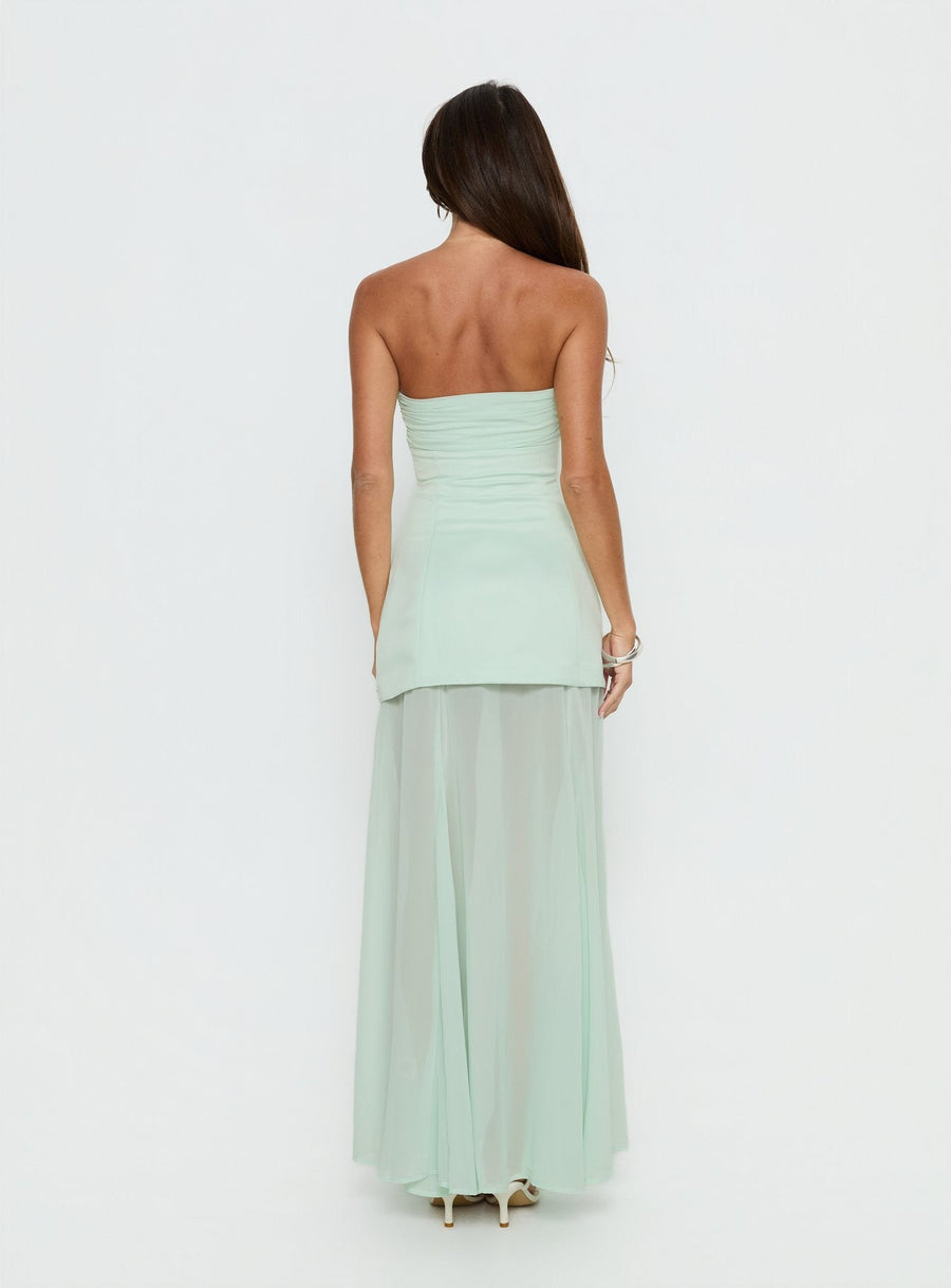 Flashy Sheer Chiffon Strapless Maxi Dress Green · photo 5