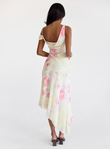 Somebody Like Me Asymmetrical Midi Dress Pink Floral