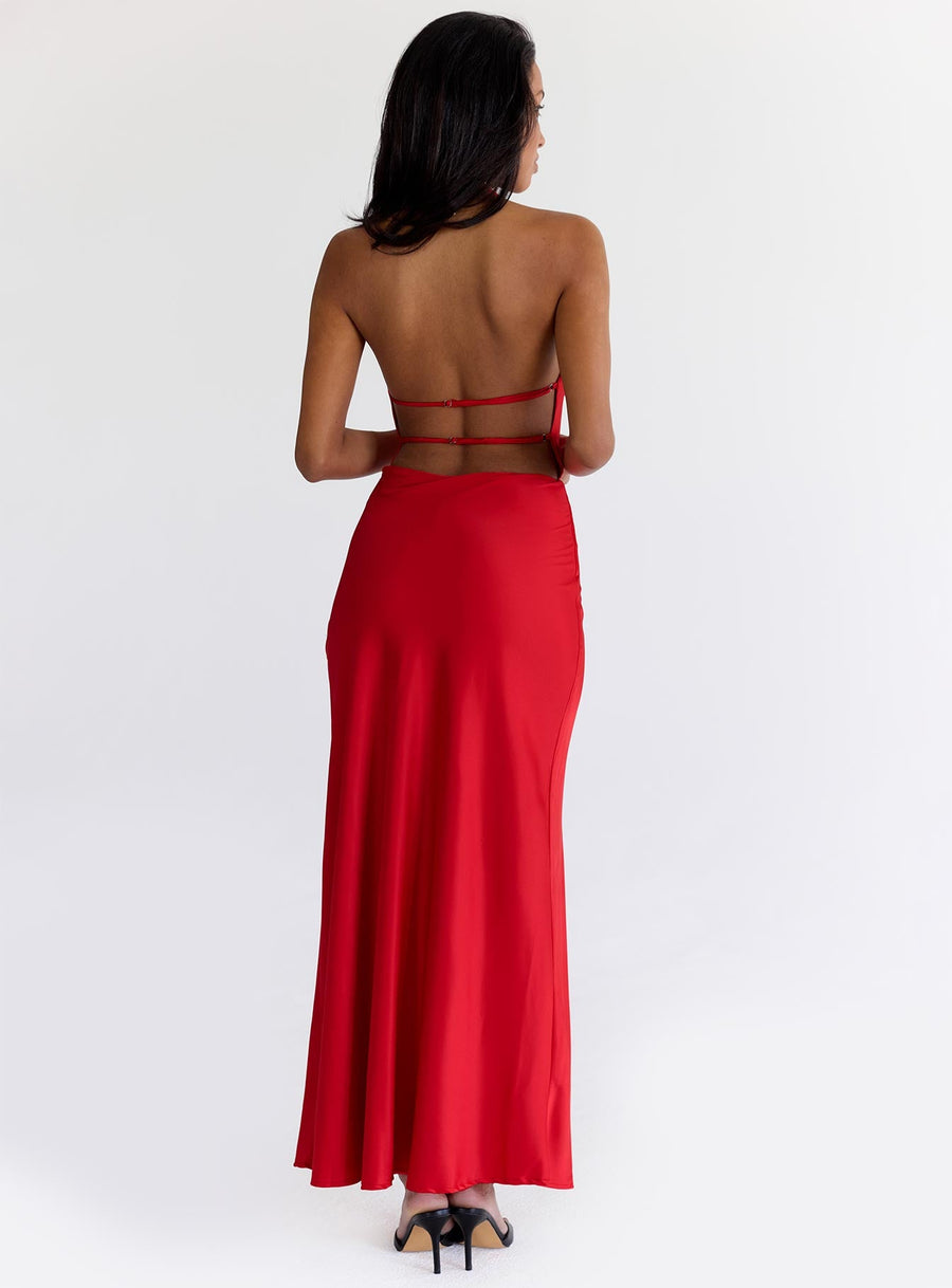 Iridescent Plunge Maxi Dress Red · photo 4