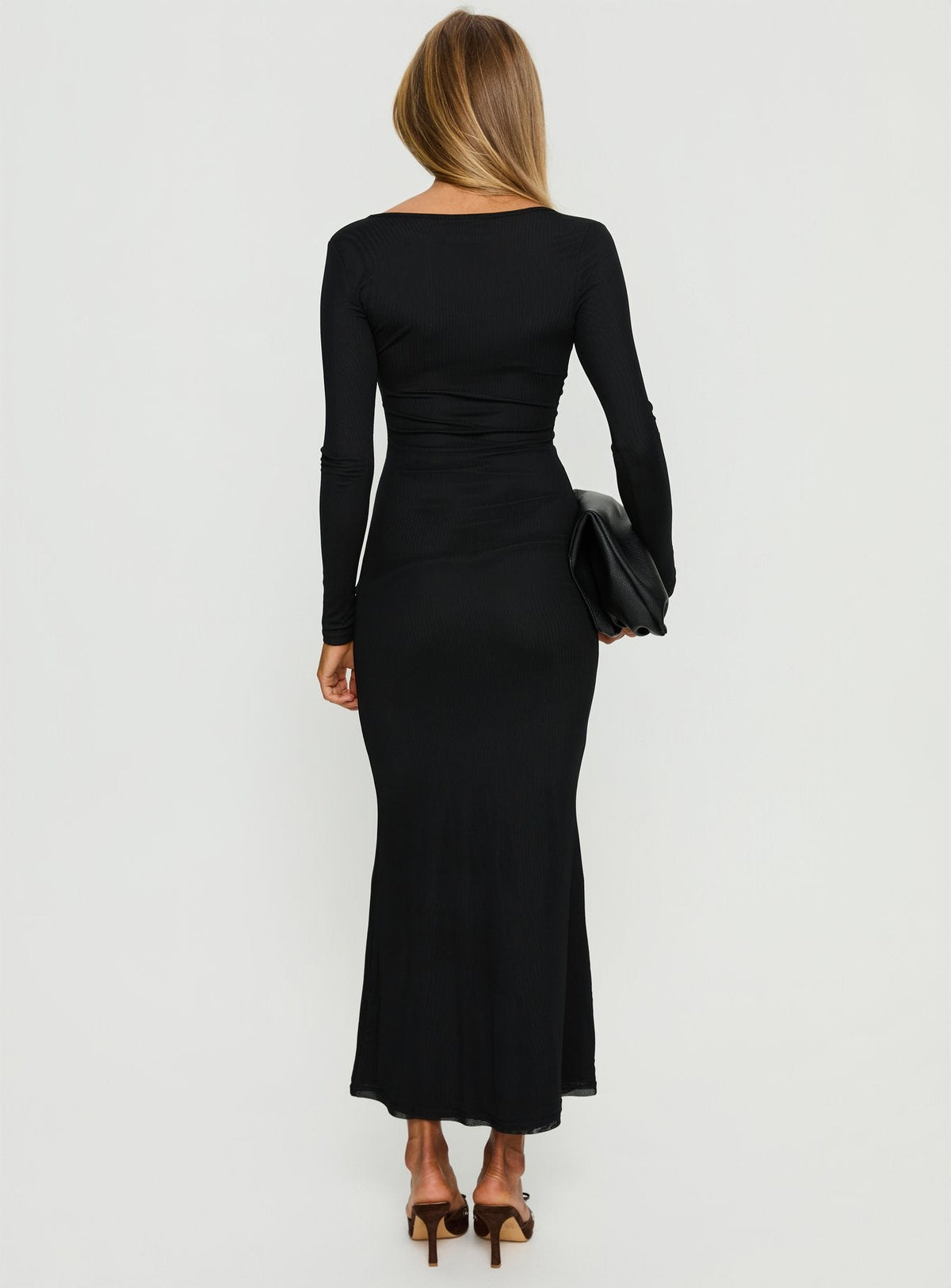 Adesa Long Sleeve Keyhole Plunge Maxi Dress Black