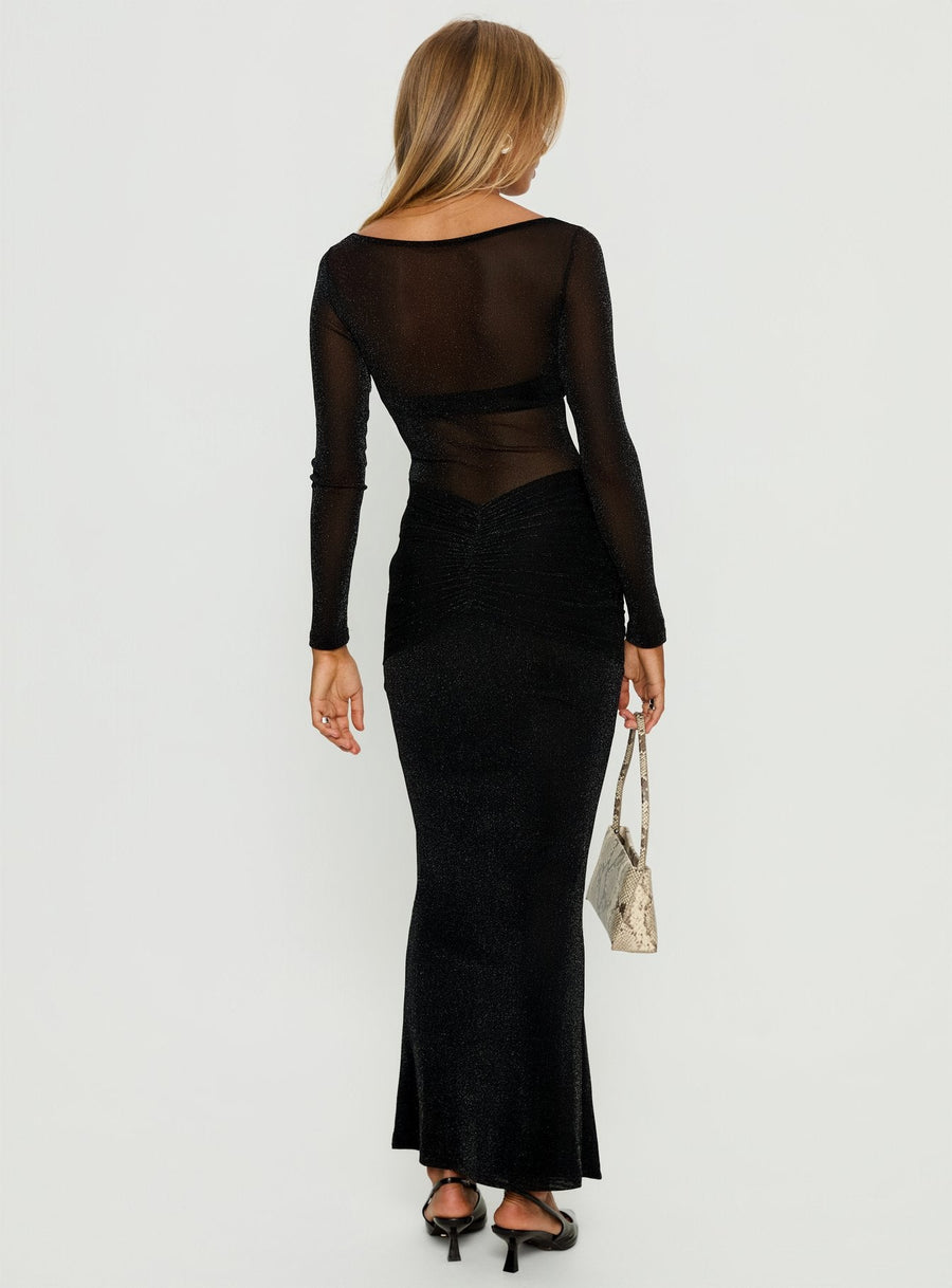 Joceline Long Sleeve Sheer Maxi Dress Black Shimmer · photo 4