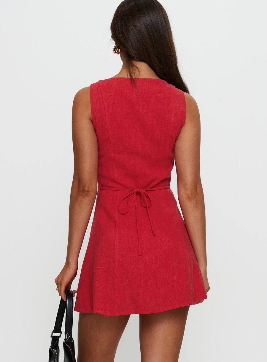 Dollie Linen Mini Dress Red · photo 5