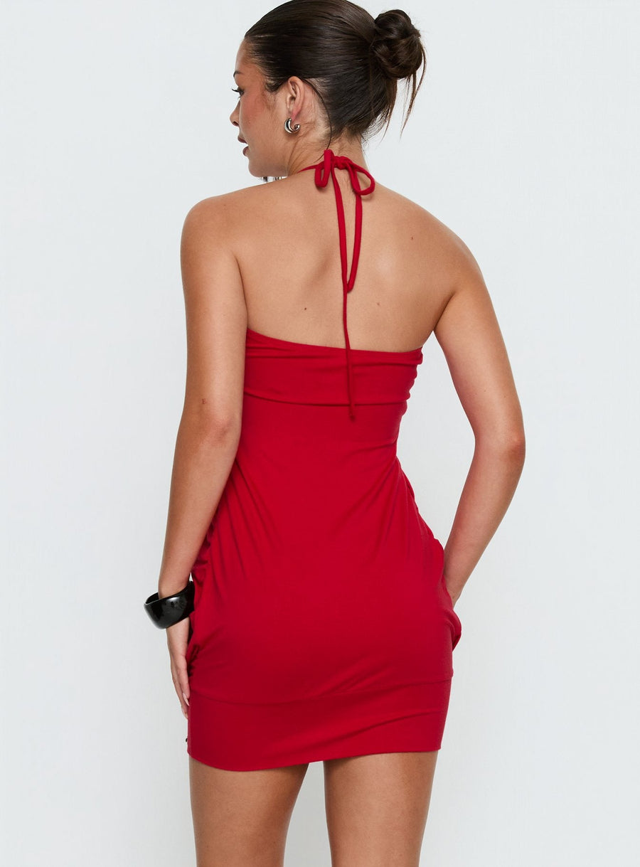 Jordonna Gathered Halter Mini Dress Red · photo 5