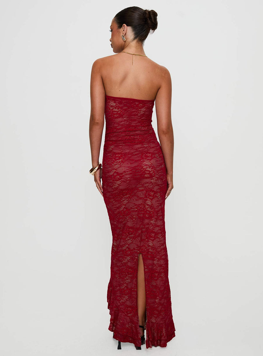 Hailees Lace Strapless Maxi Dress Red · photo 5