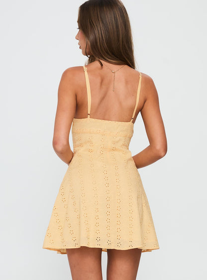 Reflections Anglaise Mini Dress Yellow
