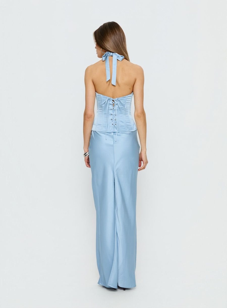 In A Trance Halter Corset Maxi Dress Blue · photo 5