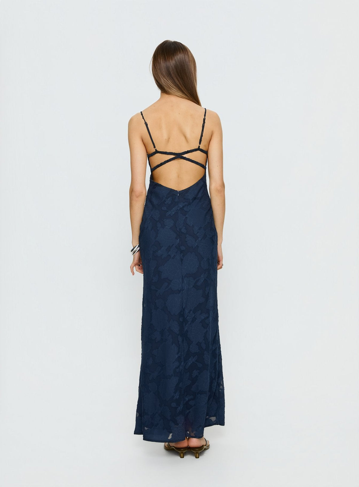 Ariadne Scoop Backless Maxi Dress Navy Burnout