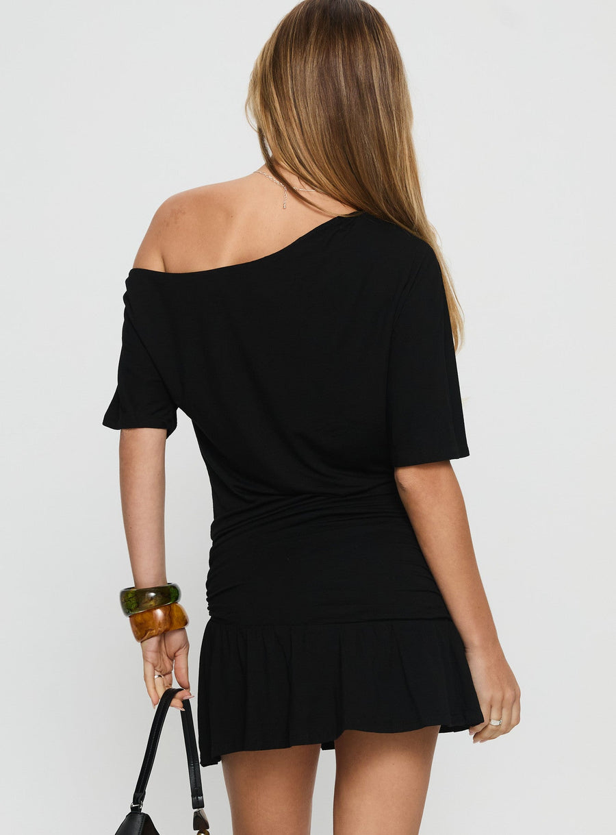 Haylo Off Shoulder Drape Mini Dress Black · photo 5