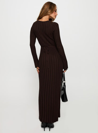 Vespa Long Sleeve Maxi Dress Brown