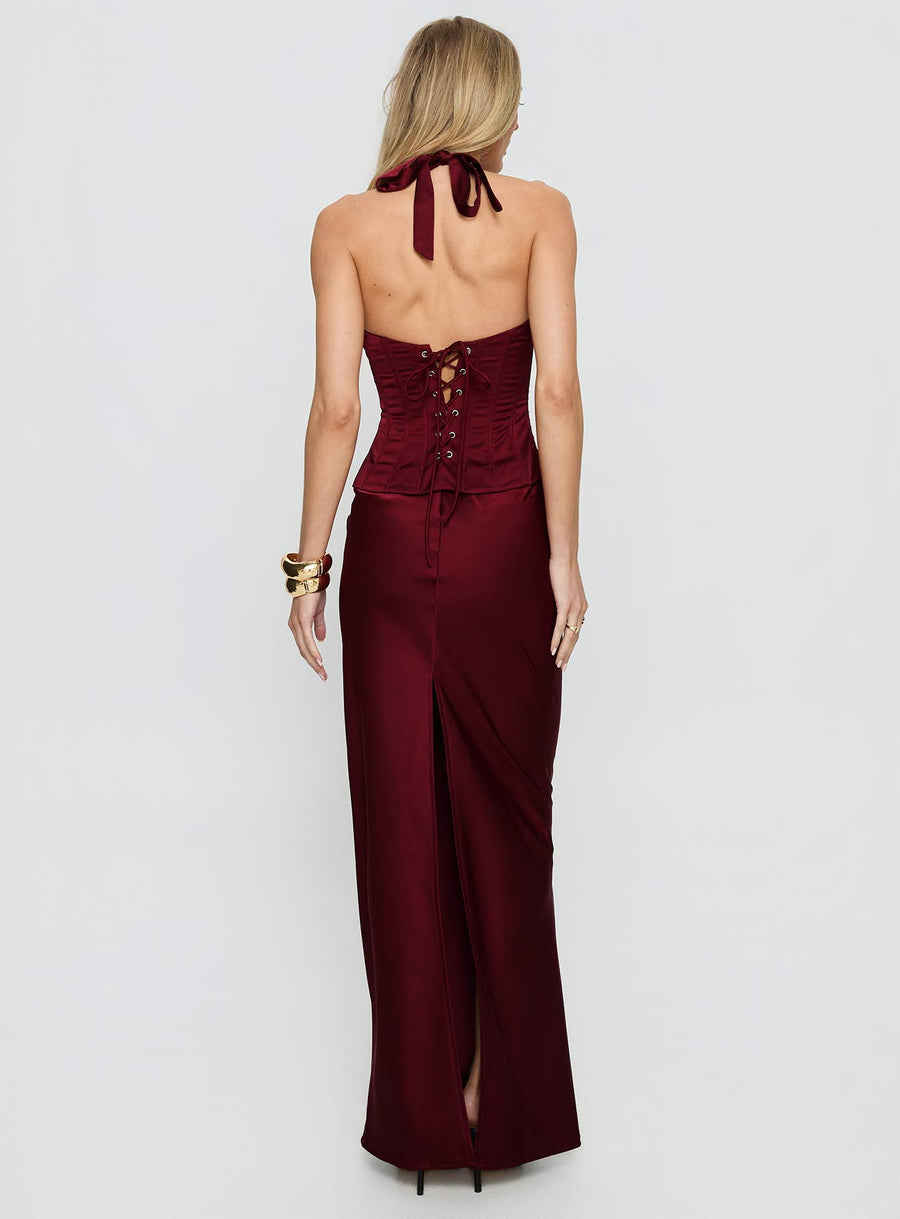 In A Trance Halter Corset Maxi Dress Red · photo 5