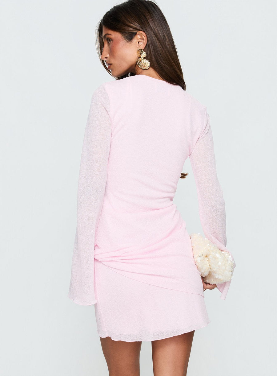 Joya Long Sleeve Plunge Mini Dress Pink · photo 4