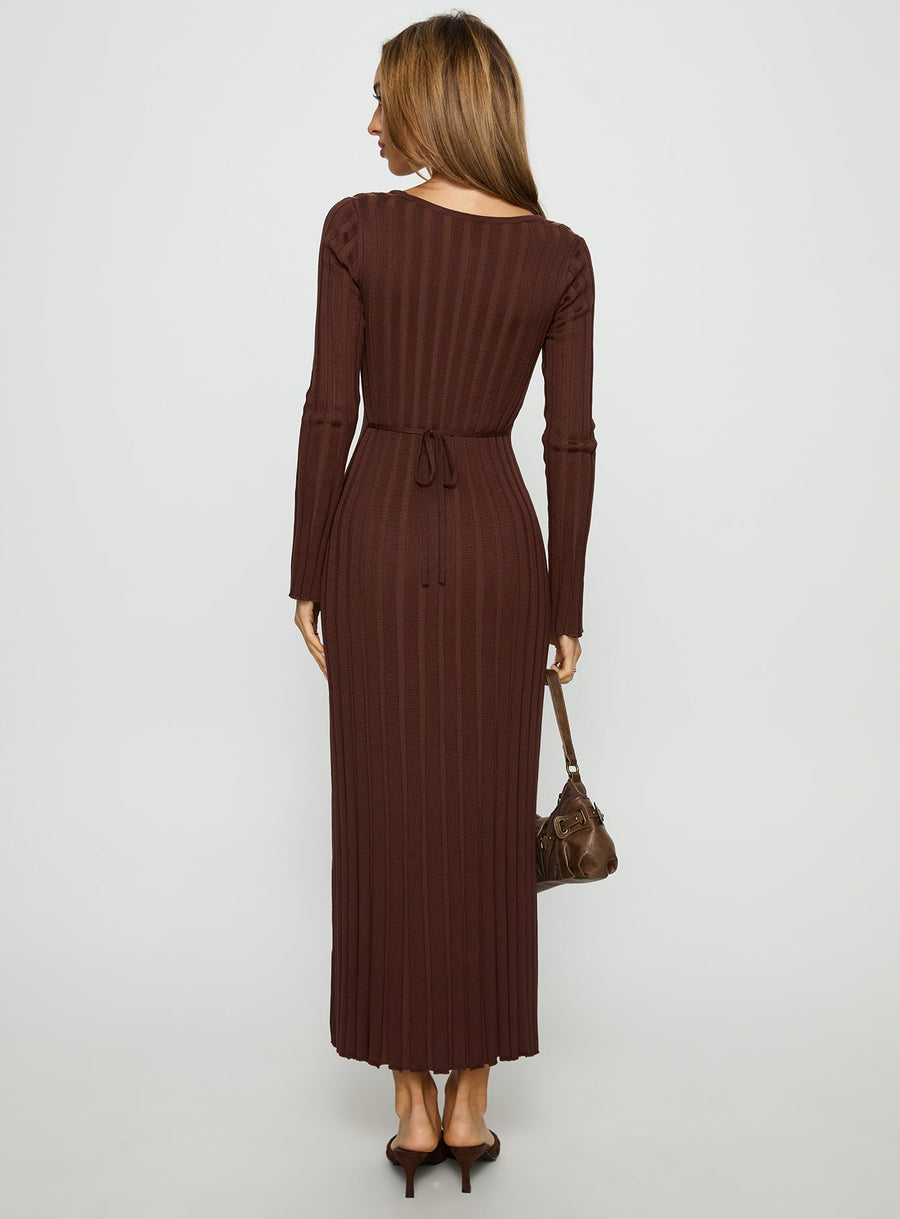 Gratuita Long Sleeve Rib Maxi Dress Chocolate · photo 4