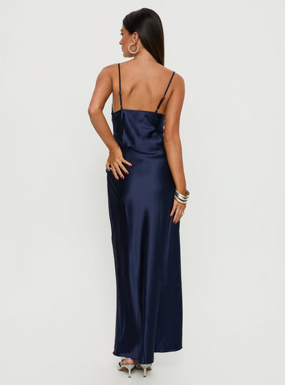Madelene Lace V Neck Maxi Dress Navy