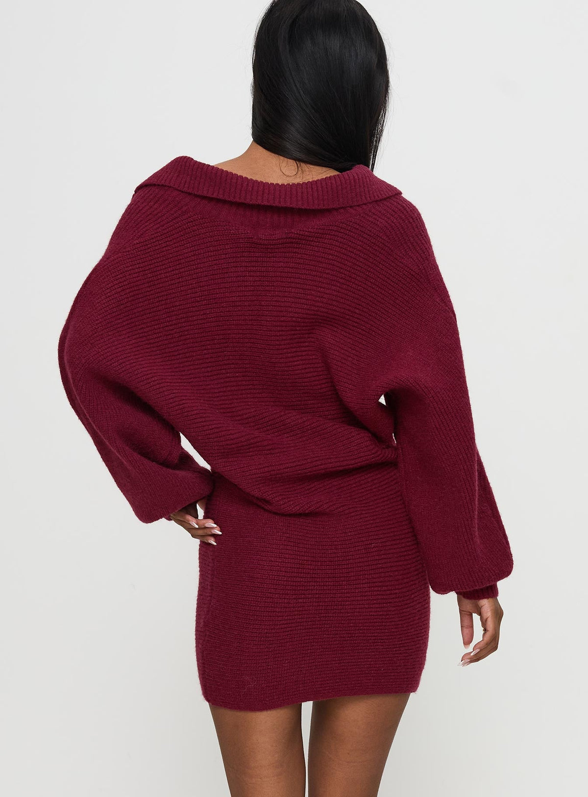 Thorelle Long Sleeve Knit Mini Dress Burgundy