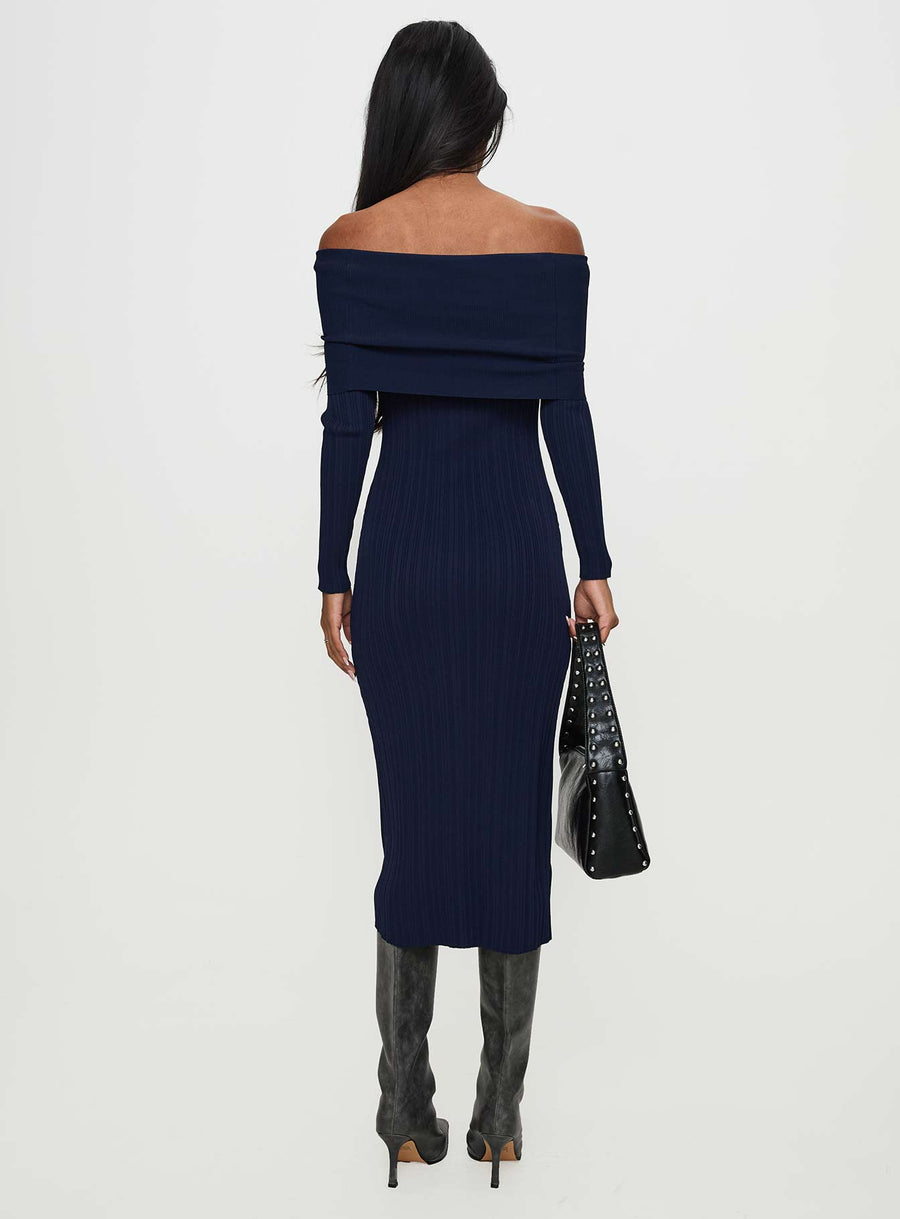 Flisse Long Sleeve Rib Maxi Dress Navy · photo 4