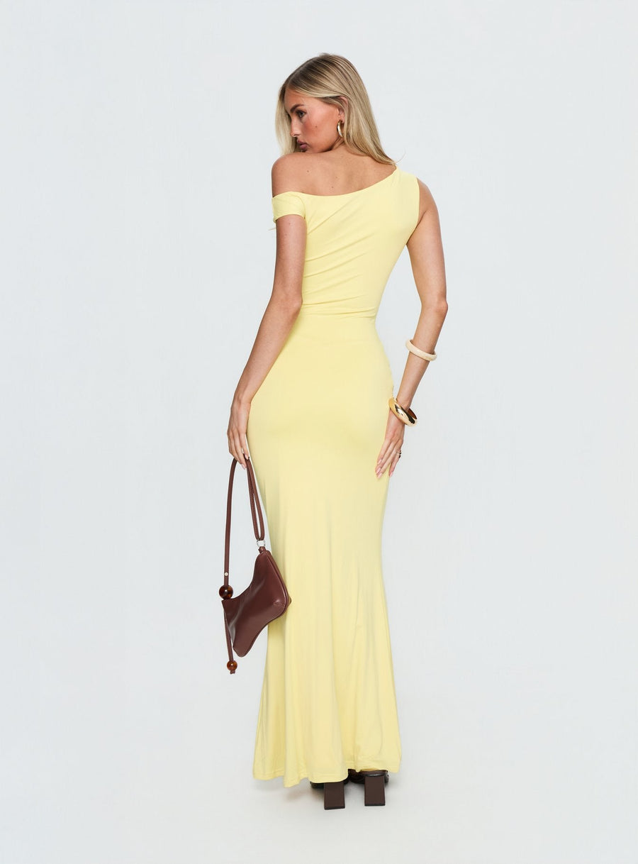 Get Lucky Drape One Shoulder Maxi Dress Lemon Yellow · photo 4