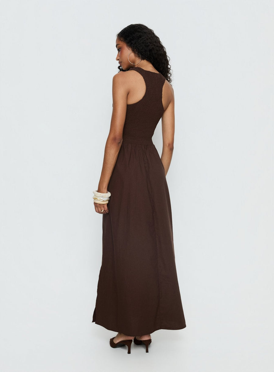 Highgate Drop Waist Pleat Detail Maxi Dress Chocolate · photo 5