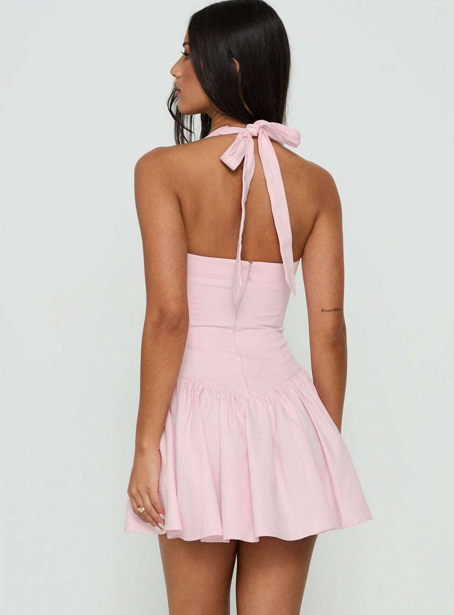 Esatora Halter Flare Mini Dress Pink · photo 5