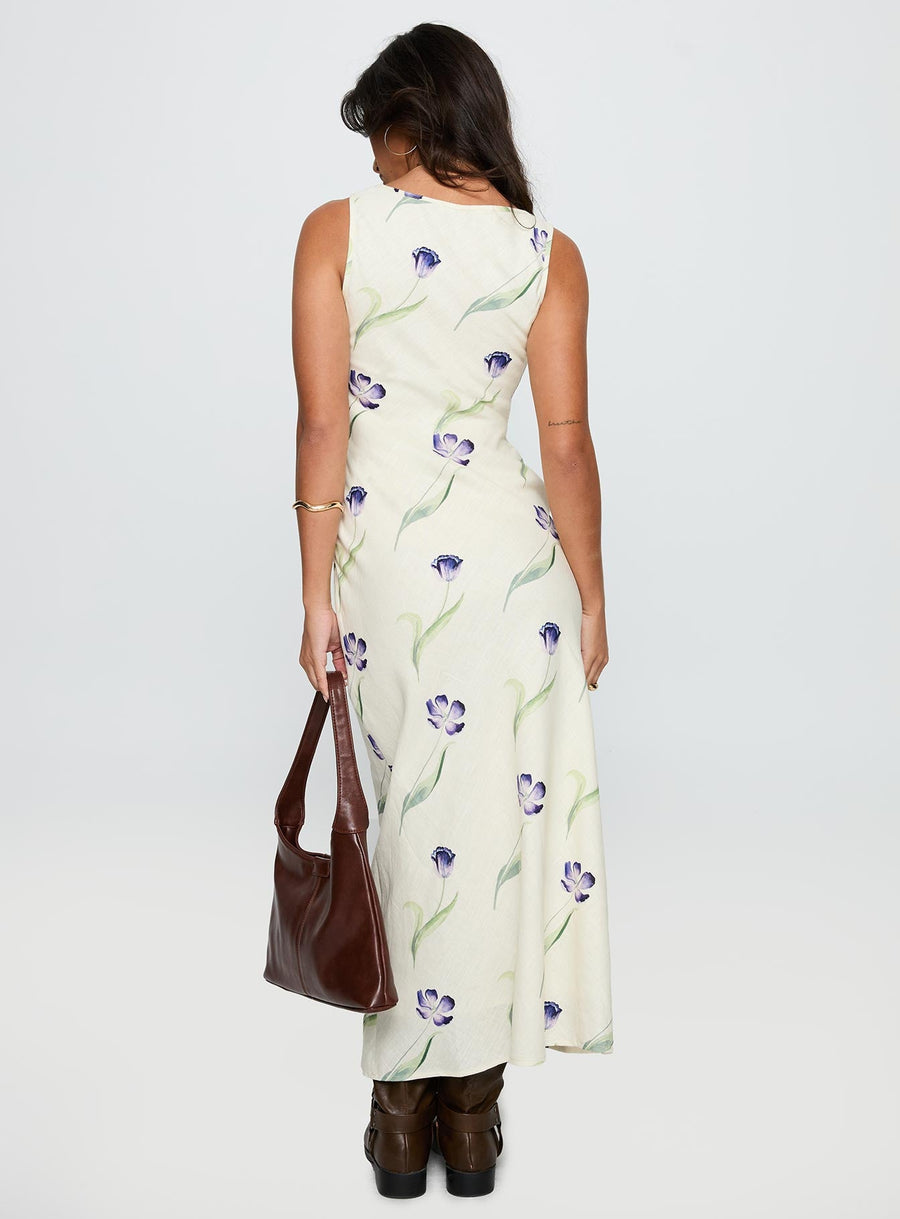 Jessabelle Linen Blend Midi Dress Cream Floral · photo 5